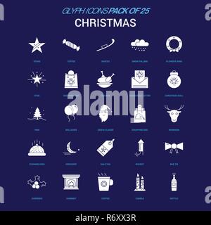 L'icône de Noël blanc sur fond bleu. 25 Icon Pack Illustration de Vecteur