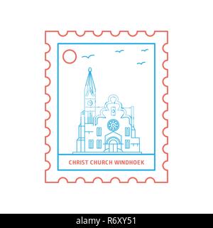 CHRIST CHURCH WINDHOEK timbre bleu et rouge, Style ligne vector illustration Illustration de Vecteur