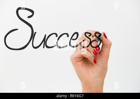 Dessin à la main de femme le mot succès, isolé sur fond blanc Banque D'Images