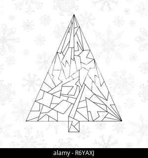 Arbre de Noël à colorier. Hand drawn abstract vector illustration des vacances d'hiver. Arrière-plan de Noël dans un style moderne. Illustration de Vecteur