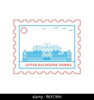 Belvédère supérieur vienne timbre bleu et rouge, Style ligne vector illustration Illustration de Vecteur