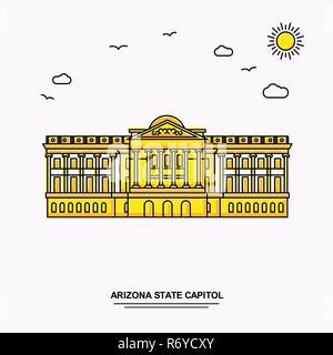 ARIZONA STATE CAPITOL Monument Modèle d'affiche. Illustration jaune Voyage du Monde historique en style de ligne avec beauture parlons nature Illustration de Vecteur