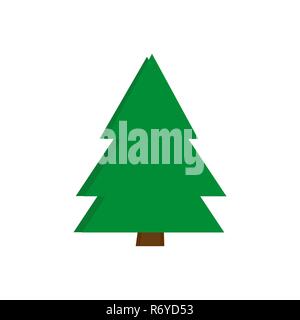 Arbres de Noël vert icône, vector design simple. Symbole de sapin et étoile, isolé sur blanc. Illustration de Vecteur