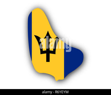 La carte et drapeau de la Barbade Banque D'Images