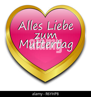 Bonne Fête des mères rose coeur â€" en allemand - 3D illustration Banque D'Images