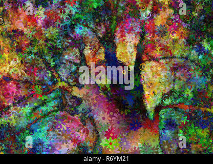 Arbre abstrait coloré avec motif fleurs. Le rendu 3D. Banque D'Images