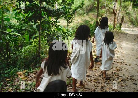 La Sierra Nevada de Santa Marta abrite les vestiges de la Culture Tairona autochtones américaines. Koguis vivent dans des resguardos Indigenas (réserves indiennes) Banque D'Images