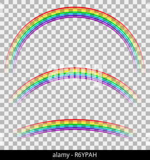 Arc-en-ciel colorés courbés sur Checkered Background. L'icône météo transparent. Motif coloré du spectre Banque D'Images