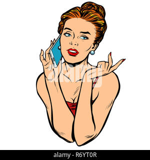 Belle femme parlant au téléphone Banque D'Images
