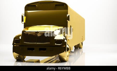 Rendu 3D d'or d'un autobus scolaire à l'intérieur d'un studio Banque D'Images