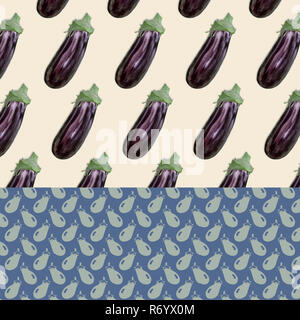 Fond à motifs - objets photographiques Collage mélangé à la main Icons - Aubergines Banque D'Images