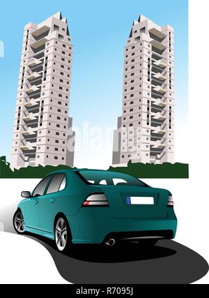 Dortoir et green car sedan. Vector illustration Illustration de Vecteur