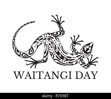 Waitangi Day. Journée nationale de la Nouvelle-Zélande. Lézard ethniques Illustration de Vecteur