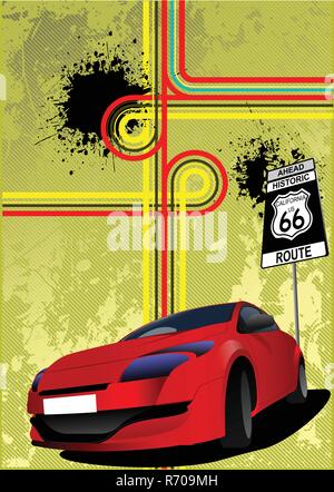 Couvrir pour brochure avec Carrefour, signe de la circulation et voiture rouge images. Vector Illustration de Vecteur