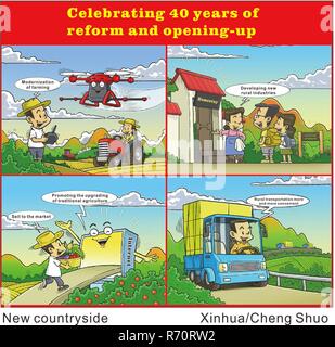(181130) -- BEIJING, 30 novembre 2018 (Xinhua) -- La bande dessinée montrent l'évolution de la campagne en 40 ans de mise en œuvre de la Chine de la réforme et de l'ouverture politique. (Xinhua/Zheng Yue) Banque D'Images