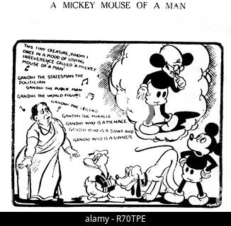 Mahatma Gandhi comme Mickey Mouse caricature, civil et Military Gazette, octobre 1932, ancienne image du millésime 1900 Banque D'Images