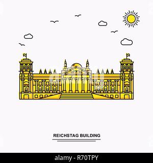 Bâtiment du Reichstag Monument Modèle d'affiche. Illustration jaune Voyage du Monde historique en style de ligne avec beauture parlons nature Illustration de Vecteur