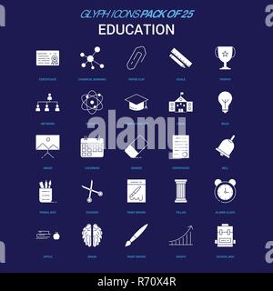 L'éducation icône blanche sur fond bleu. 25 Icon Pack Illustration de Vecteur