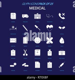 Medical icône blanche sur fond bleu. 25 Icon Pack Illustration de Vecteur