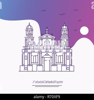 Cathédrale primatiale voyage BOGOTA Modèle d'affiche. Arrière-plan créatif violet Illustration de Vecteur