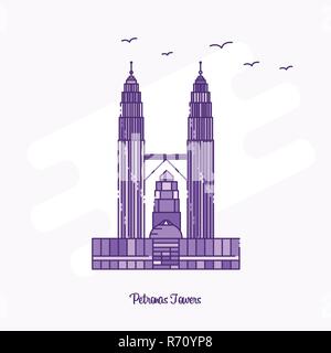 Tours Petronas Monument Purple Ligne pointillée skyline vector illustration Illustration de Vecteur