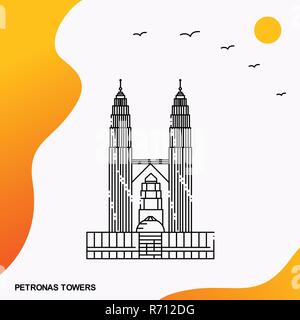 Les Tours Petronas Modèle d'Affiche Illustration de Vecteur