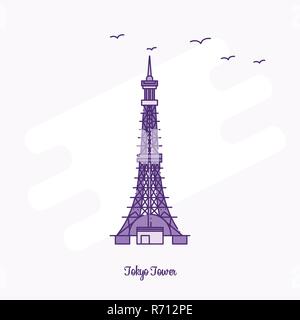 Vue de la Tour de Tokyo en pointillés violets skyline vector illustration Illustration de Vecteur