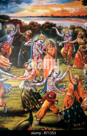 Peinture miniature du Seigneur krishna avec les gopis Banque D'Images