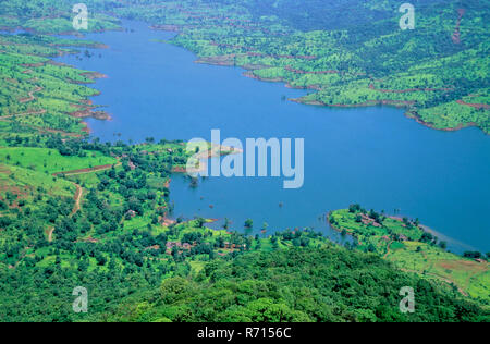 Vue aérienne de la rivière krishna, mahabaleshwar, Maharashtra, Inde Banque D'Images