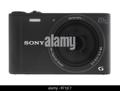 Sony DSC-WX350 appareil photo numérique compact sur fond blanc Banque D'Images