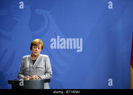 Berlin, Allemagne - 15 septembre 2017 : la chancelière allemande Angela Merkel lors d'une conférence de presse à la Chancellerie fédérale Banque D'Images