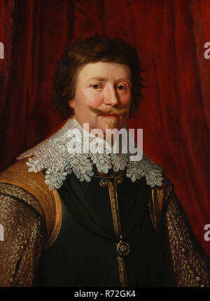 Après copie : Michiel Jansz. van Mierevelt, Portrait de Frederik Hendrik, Prince d'Orange (1584-1647), peinture portrait visuel permanent, l'huile de bois de l'homme représentant le portrait rectangulaire Frederik Hendrik comte de Nassau et Prince d'Orange en bas au centre sur le châssis dans la plaque de cuivre : Frederik Hendrik van Rijckevorsel Parklaan Fondation Erasmus Rotterdam City Centre Nouveautés Frederik Hendrik prince count Oranje Nassau comme stathouder Orange prêt à long terme de la Fondation Erasmus Banque D'Images