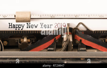 Bonne Année 2019 écrit sur machine à écrire manuelle vintage Banque D'Images