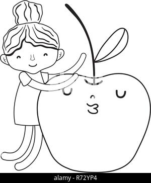 Petite fille avec un caractère kawaii apple Illustration de Vecteur