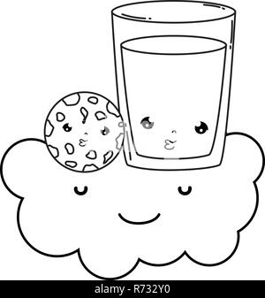 Verre de lait avec caractère kawaii cookies Illustration de Vecteur