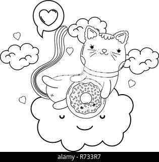 Chat mignon avec donut dans le cloud Illustration de Vecteur