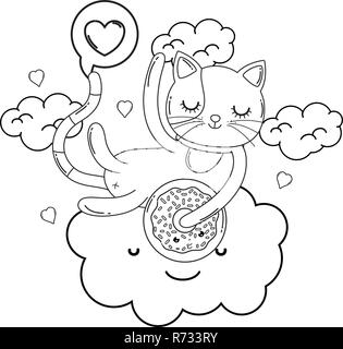 Chat mignon avec donut dans le cloud Illustration de Vecteur