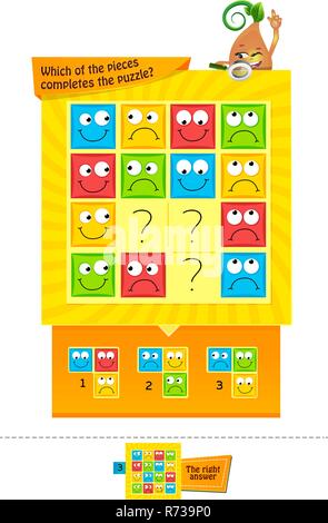 Jeu éducatif pour les enfants et les adultes le développement de l'attention. Groupe de jeu pour les enfants - dont des pièces complète le puzzle ? Illustration de Vecteur