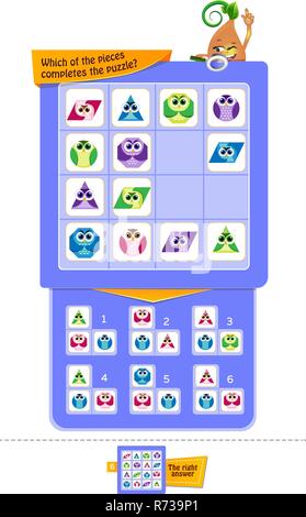 Jeu éducatif pour les enfants et les adultes le développement de l'attention. Groupe de jeu pour les enfants - dont des pièces complète le puzzle ? Illustration de Vecteur