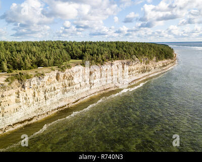 Panga Panga pank (falaise côtière, Mustjala cliff), rive nord de l'île de Saaremaa, près de Kuressaare, Estonie. North-Estonian escarpement calcaire, Ba Banque D'Images