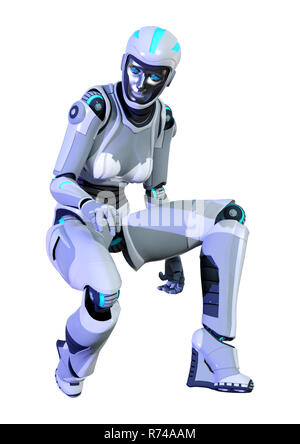 Le Rendu 3D Robot femelle on White Banque D'Images