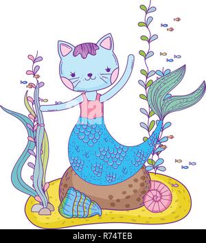 Mignon purrmaid scène sous-marine Illustration de Vecteur