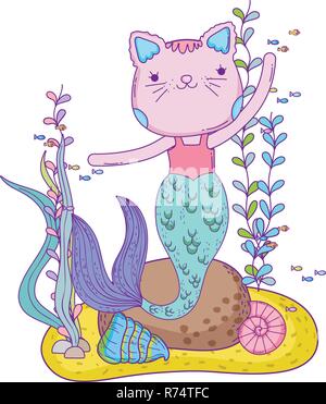 Mignon purrmaid scène sous-marine Illustration de Vecteur