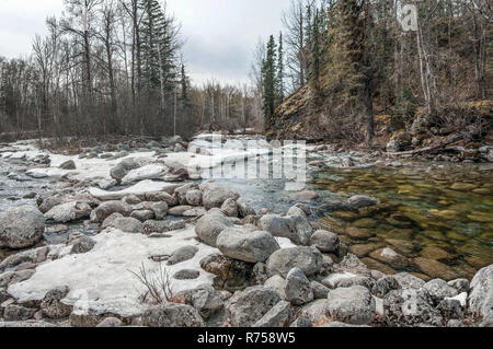 Le dégel du printemps en Alaska Description : eau de la fonte des neiges remplit un flux dans les montagnes à l'est d'Anchorage. Banque D'Images