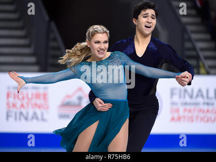 Vancouver, Canada. 7 Décembre, 2018. Marjorie Lajoie et Zachary Donohue du Canada en compétition dans le concours de danse sur glace junior à Vancouver, Canada, 7 décembre 2018. Crédit : Andrew Soong/Xinhua/Alamy Live News Banque D'Images