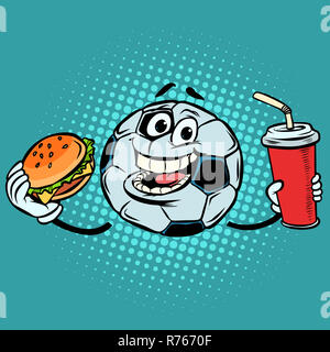 Briser le match. Fast food Burger et Cola. Ballon de soccer de football Banque D'Images