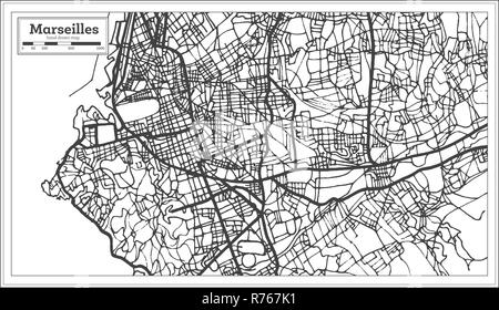 Marseille France Plan de ville en style rétro. Une carte de Noël. Vector Illustration. Illustration de Vecteur