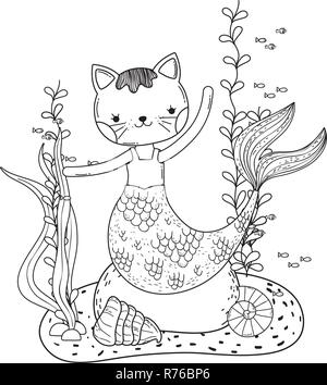 Mignon purrmaid scène sous-marine Illustration de Vecteur