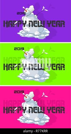 Snowman art voeux bonne année en couleurs de tendance de 2019 Illustration de Vecteur