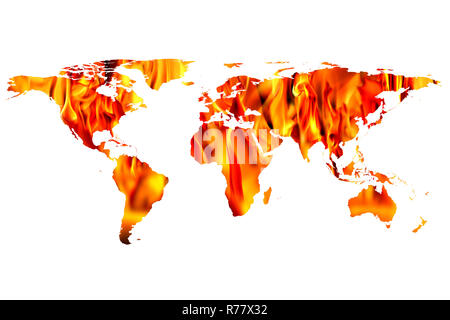 Carte du monde et fire flames Banque D'Images